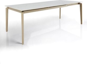 Oresteluchetta Mesa extensible cer&aacute;mica/acero blanco-platino 77,5x90x160-220 cm