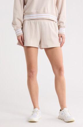 90 Degree by Reflex Stripe High Waist French Terry Shorts in Mist Sand-White Dove at Nordstrom Rack, Size X-Large