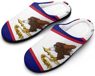 Generic United States Samoa Flag Slippers Men Winter Warm Cotton Anti-Slip Indoor Slip-Ons House Shoes