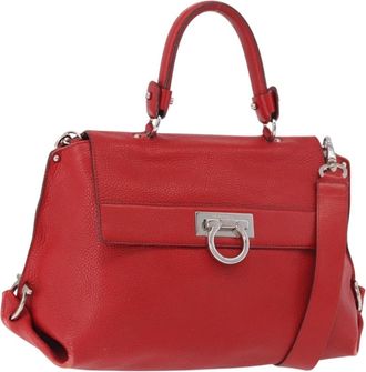 Ferragamo Sofia Satchel Grainy Leather Red Leather Handbag (Pre-Owned)