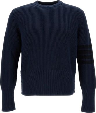 Thom Browne Rondgebreide kleding - Heren - Ronde hals truien - Blauw - XL - Katoen - Truien & Vesten