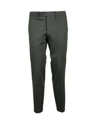 Michael Coal Military Green Slim Tapered Trousers with Clean Front and Button Closure