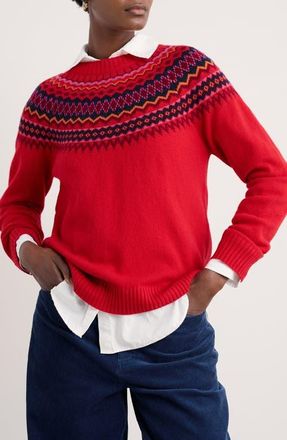 Seasalt Cornwall Gurnards Head Fair Isle Lambswool Blend Crewneck Sweater in Knit Windward Carmine Multi at Nordstrom, Size 4 Us