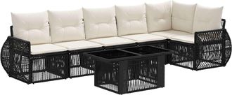 vidaXL Conjunto De Sof&aacute;s De Jard&iacute;n 7 Uds. Negro Y Blanco Crema Vidaxl