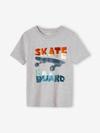 Vertbaudet T-shirt &agrave; sequins gar&ccedil;on gris chin&eacute;