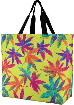 Generic Colorful Weeds Rainbow Reusable Shopping Bags Large Capacity Grocery Bag Heavy Duty Tote for Women 40x40x16cm