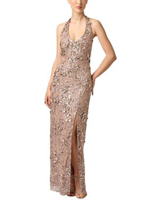 Aidan Mattox Beaded Halter Long Dress