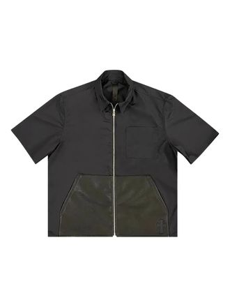 Chrome Hearts zip-up leather-pockets shirt - men - Nylon/Leather - L - Black