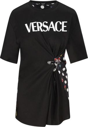 Versace T-shirt met vlinderprint en veiligheidsspeld - Dames - Tunieken - Zwart - XS - Katoen - Overhemden