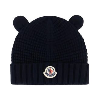 Moncler Wollen muts met teddybeeroren - unisex - Accessoires - Blauw - Maat: 2XS Wol