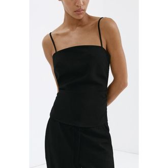 Mango Ruched Square Neck Camisole in Black at Nordstrom, Size X-Small