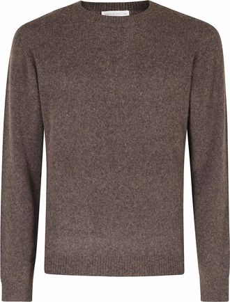 Roberto Collina Brown Crew Neck Ribbed Merino-Camel Blend Sweater