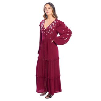 Be You Maxijurk voor dames met borduursels en geweven patroon (Bourgondi&euml;)