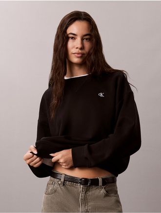 Calvin Klein Jeans Calvin Klein Womens Monogram Fleece Crewneck Sweatshirt - Black - XL