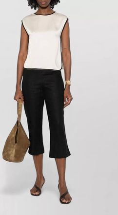 Forte_Forte round neck top contrast trim v back