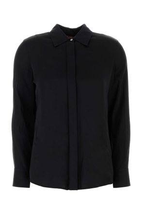 MM Studio Black Stretch Satin Baden Shirt