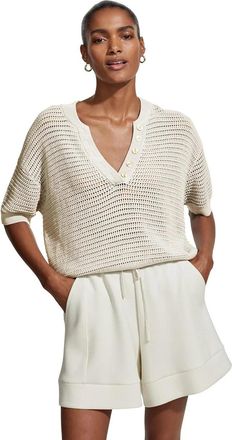 Varley Varley Callie Top Womens Egret 100% Cotton Open Knit Dropped Shoulder RED699