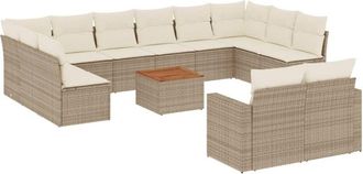 vidaXL Set Sof&aacute;s De Jard&iacute;n Con Cojines 13 Pzas Rat&aacute;n Sint&eacute;tico Beige Vidaxl
