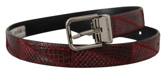 Dolce & Gabbana Womens Red Exotic Leather Metal Logo Buckle Belt Python Skin