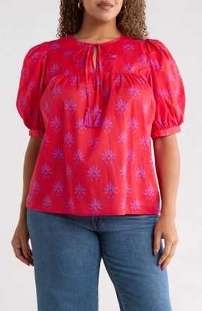 Sugarlips Delmas Floral Louisa Split Neck Top in Berry-Purple at Nordstrom, Size 1X