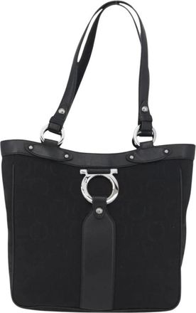 Ferragamo Pre-owned Tote Bags, female, Black, Size: ONE SIZE Pre-owned Vintage Gancini Logo Tote Bag