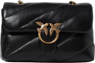 Pinko Micro Love Bag Gewatteerd Leer - Dames - Schoudertassen - Zwart - ONE Size - Leer - Tassen