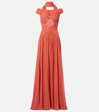 Elie Saab Vestido de fiesta de seda fruncido con encaje