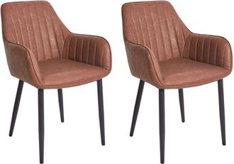 Beliani Conjunto De 2 Sillas De Comedor De Piel Sint&eacute;tica Moderno Costuras Verticales Patas De Metal Marr&oacute;n Wellston