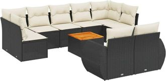 vidaXL Vidaxl - Set De Sof&aacute;s De Jard&iacute;n 10 Pzas Cojines Rat&aacute;n Sint&eacute;tico Negro