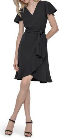 DKNY Short Sleeve Tulip Hem Fit & Flare Dress in Black at Nordstrom Rack, Size 12