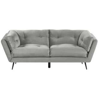 Beliani Sof&aacute; 3 Plazas Tapizado En Terciopelo Gris 210 X 90 Cm Patas De Metal Cojines Adicionales Retro Lenvik