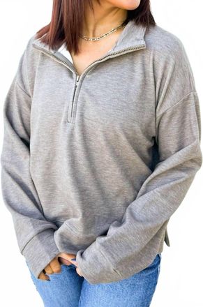 Wishlist Praying Daily Relaxed Crop Half-Zip Pullover Sweater In Toffee