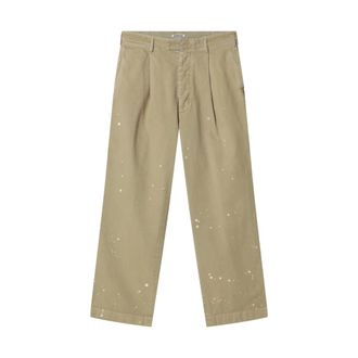 Auralee Straight Trousers, male, Beige, Size: XS Garment-Dyed Finx Light Chino One-Tuck Wide Pants