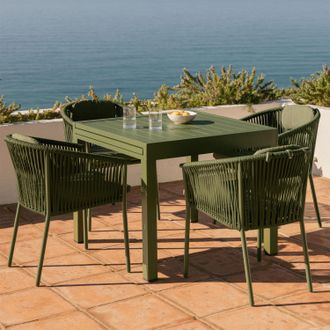 Sklum Set De Mesa 90-180x90 Cm Extensible Starmi Y 4 Sillas De Jard&iacute;n Apilables En Aluminio Y Cuerda Trenzada Ondina Sklum