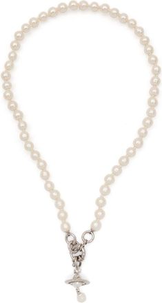 Vivienne Westwood Lustrous Pearl Necklace with Unique Silver-Toned Clasp