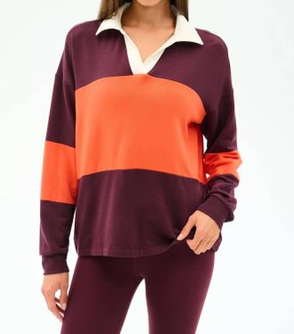 SPLITS59 Katie Fleece Rugby Sweater In Dark Cherry / Valencia