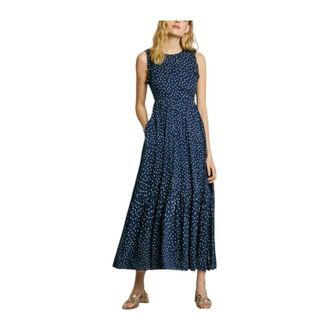 Pepe Jeans London Casual gestippelde jurk - Dames - Casual kleedjes - Blauw - XS - Katoen - Kleedjes