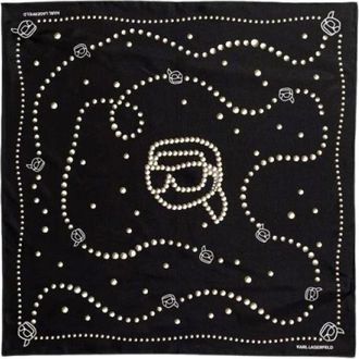 Karl Lagerfeld Accessoires, Dames, Zwart, ONE Size, Ikon Zijden Sjaal