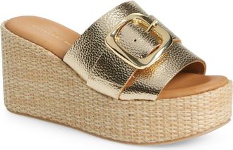 Chocolat Blu Jana Platform Wedge Slide Sandal in Gold Leather at Nordstrom, Size 7.5-8Us