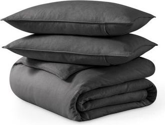 Bare Home 100% European Linen Duvet Cover and Sham Set in Grey at Nordstrom, Size King/california King