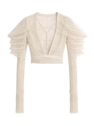 Rick Owens Beige Solid V Neck Top