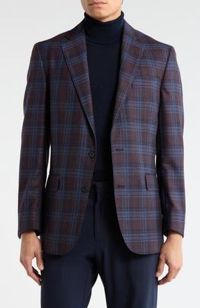 Brooks Brothers Plaid Notch Lapel Wool Sport Coat in Burgundy/Blue Overcheck at Nordstrom Rack, Size 48 Regular