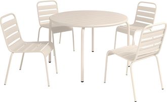 Vente-Unique Comedor de jard&iacute;n de metal - una mesa de D.110cm y 4 sillas apilables - Beige - MIRMANDE de MYLIA