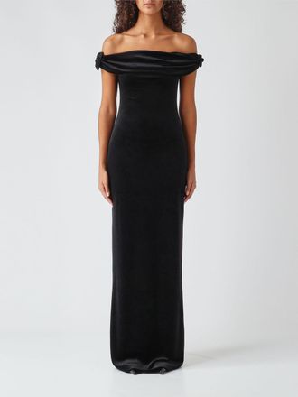 Twentyfourhaitch Long Velvet Evening Gown with Off-the-Shoulder Neckline and Rhinestones