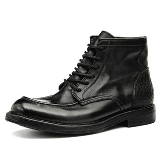 Generic Mens Low Block Heel Short Boots Lace Up Combat Boots Round Toe Faux Leather Casual Ankle Boots,Black,5.5 UK