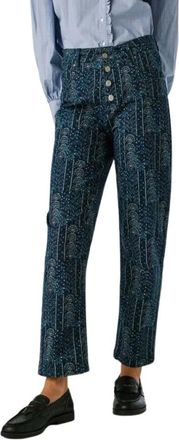 Pepe Jeans London Tini Print Broeken - Dames - Straight fit broeken - Blauw - XS - Katoen - Broeken