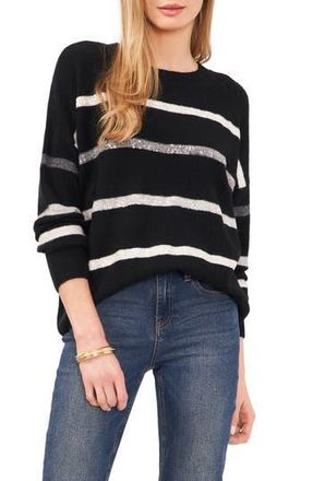 Vince Camuto Sequin Stripe Sweater in Rich Black at Nordstrom Rack, Size Large