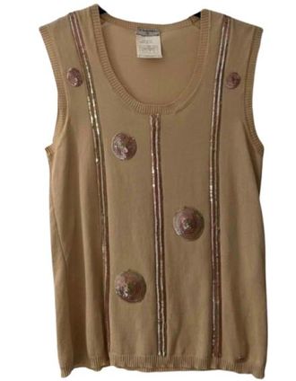 Chanel Sequin Embellished Cotton Knit Top Size 36