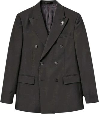 John Richmond Dubbelrijige Jas - Heren - Blazers - Bruin - L - Leer - Jassen
