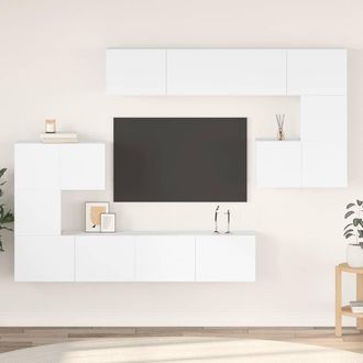 vidaXL Set De Mueble Para Tv De 8 Piezas Madera De Ingenier&iacute;a Blanco Vidaxl